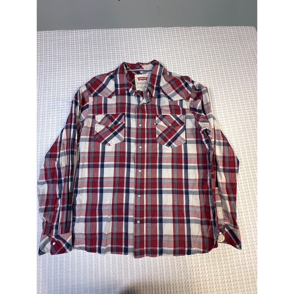 Levi’s Plaid Button Up Shirt Mens Large Red Blue Cotton Western Workwear
